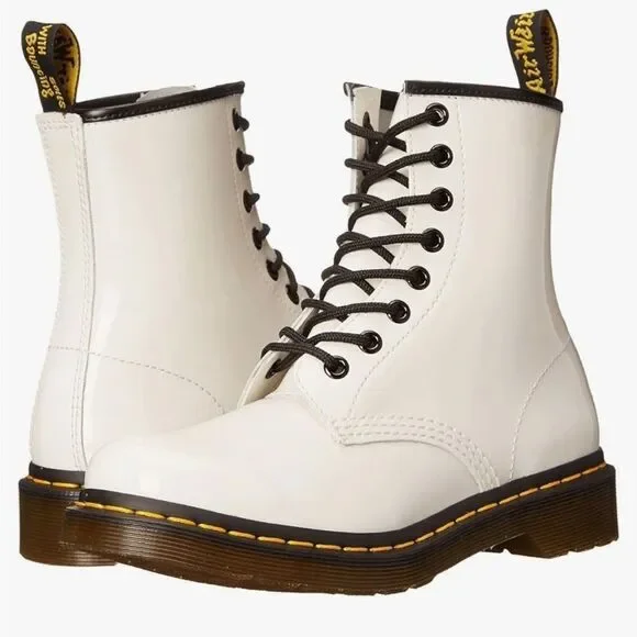 Dr. Martens White 1460 W Smooth Leather Lace Up Boots - Picture 3 of 14